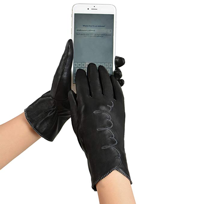 GSG 25.89$ Womens Touchscreen Driving Leather Gloves Warm Italian Genuine Nappa Middle Gloves