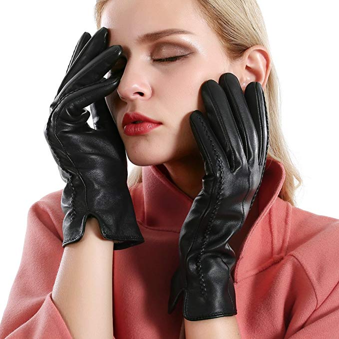 Winter Touchscreen Texting Leather Gloves Women Nappa Leather Cashmere Lining Gloves