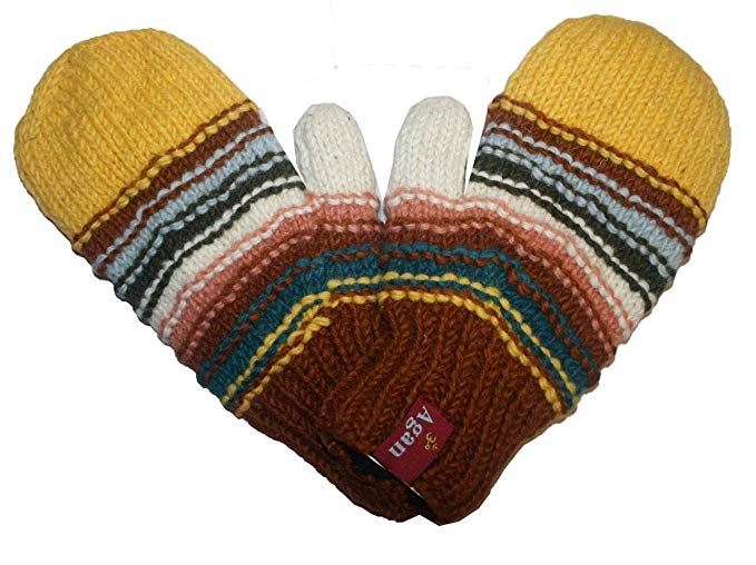 1407 Agan Traders Himalayan Sheep Wool Fleece Hand Knitted Naubala Mitten Glove