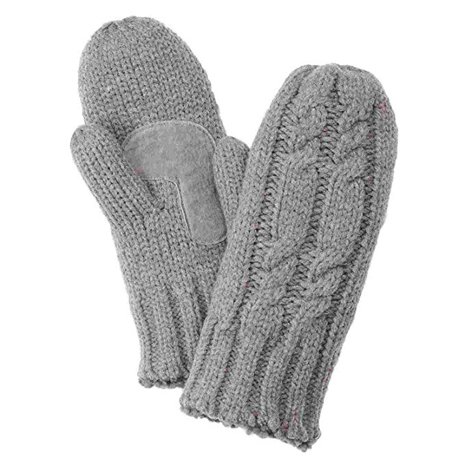 Isotoner Womens Chunky Gray Cable Knit Mittens with Sherpasoft Lining Grey