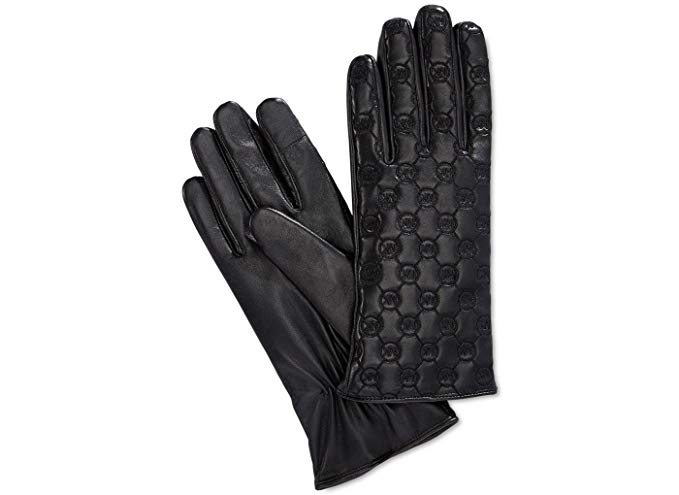 Michael Kors Womens Logo Leather Tech Gloves Large Black