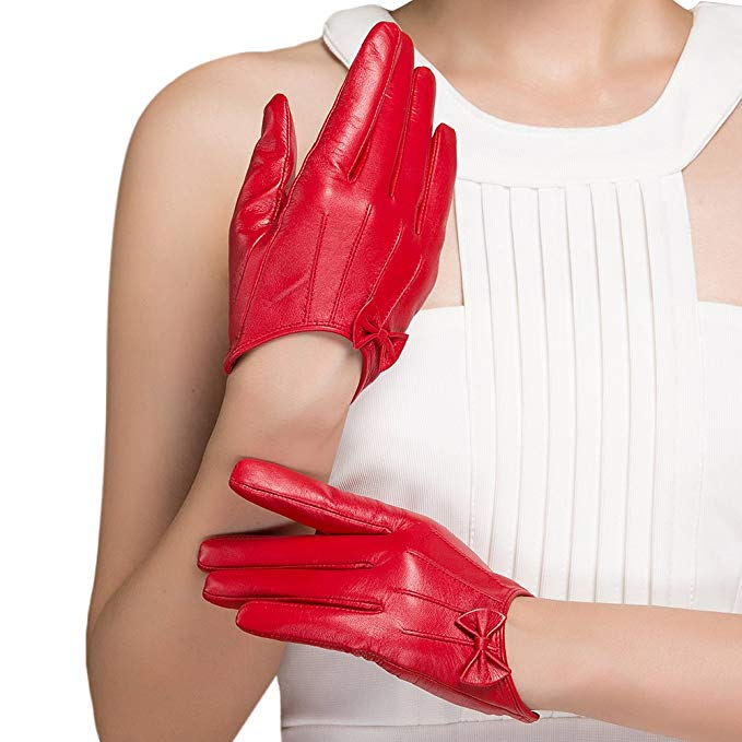 Women's Dress Gloves, Magelier Genuine Nappa Leather Motorcycle Driving Lining Gift Party Gloves