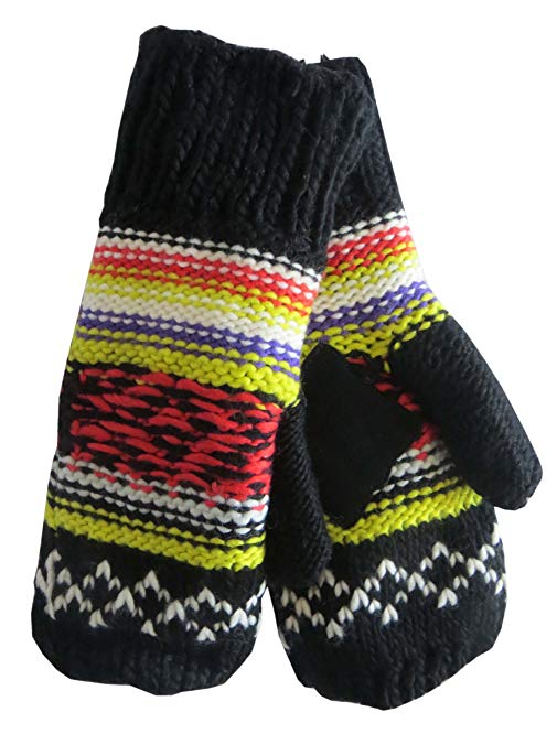 Isotoner Womens Chunky Black Patterned Mittens Fairisle with Plush Comfort Soft Lining