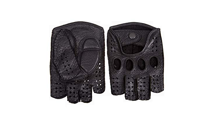 Women's Peccary Fingerless Leather Gloves Driving Fitness Palm Padded Black