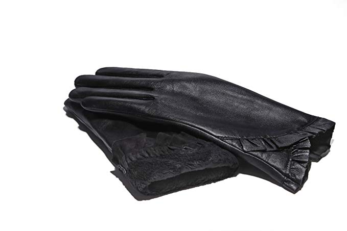 MoDA Women's Ms. Montreal Chic Ruffle Leather Driving Gloves