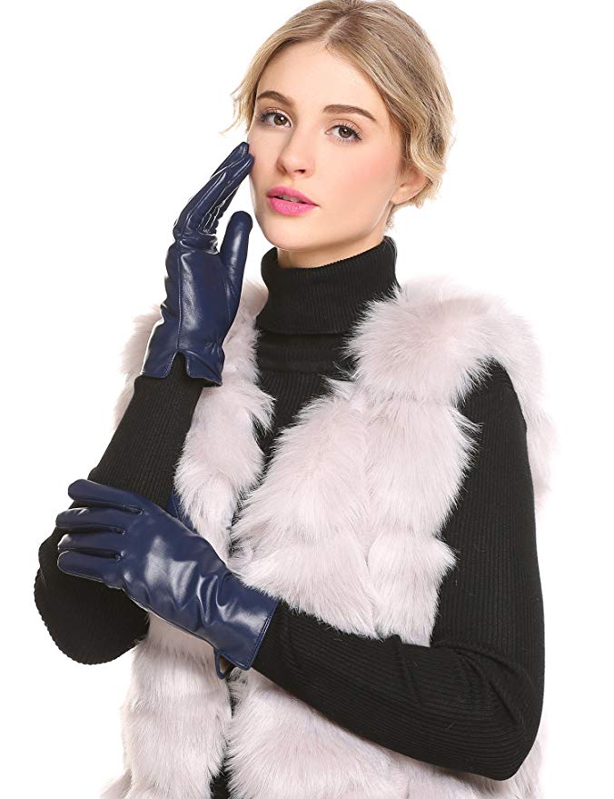 CHIGANT Women Genuine Leather Gloves with Knitted Cashmere Lining