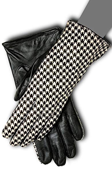 Gaspar Women's Houndstooth Pattern Pony Hair Gloves