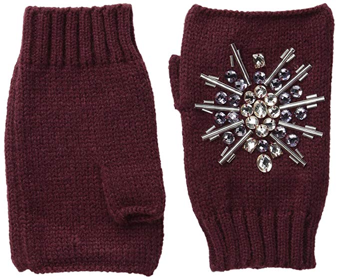 San Diego Hat Company Women's Fine Knit Fingerless Gloves with Hand Stitched Gems