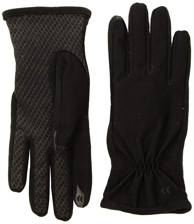 Isotoner Womens Stretch Glove Black Extra Large Partial Back Gather Fleece Lined - Isotoner 83921-BLK-XL