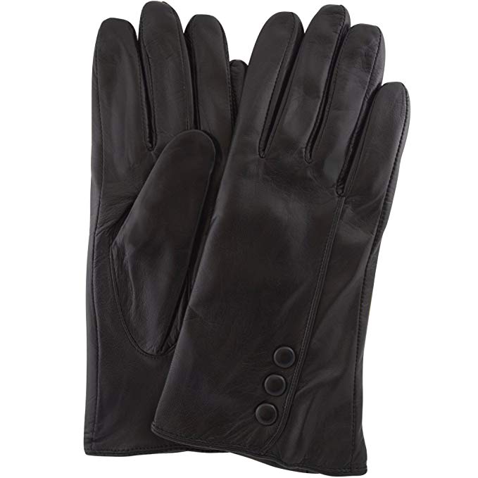 Ladies Butter Soft Leather Glove, 3 Buttons, Stitch Detail & Warm Fleece Lining