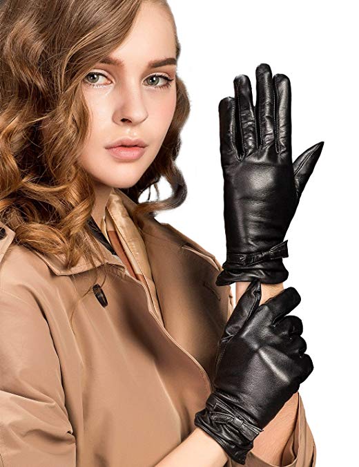 YISEVEN Women's Winter Touchscreen Lambskin Leather Gloves with Warm Fleece Lined