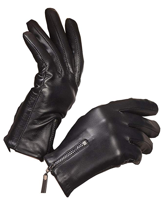 YISEVEN Women's Touchscreen Sheepskin Leather Gloves Zipper Short Cuffs