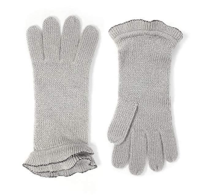 Collection XIIX Women's Sharkskin Grey Knit Silver Contrast Tip Ruffled Cuff Glove