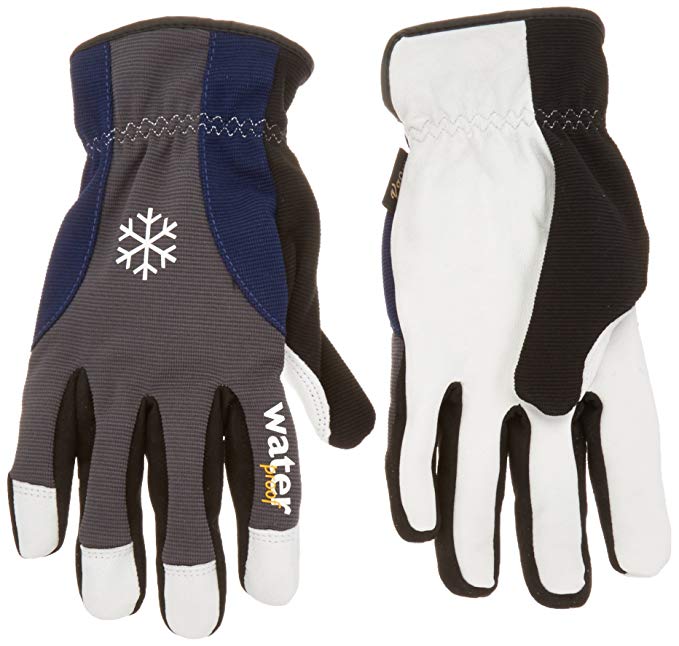 Vgo… Goatskin Leather Waterproof Winter Work Gloves(2Pairs)(Size M/L/XL/XXL/XXXL, Grey)