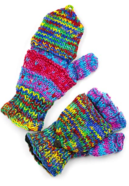 TCG Women’s Hand Knit Wool Striped Glittens - Multi-Primary Colors