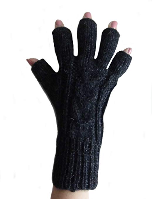 Alpakaandmore Womens Finger-free Alpaca Wool Gloves