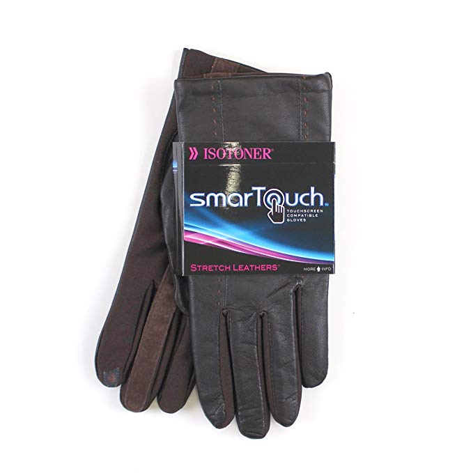 ISOTONER WOMENS LEATHER SMARTOUCH / INVISIBLE TOUCHSCREEN GLOVE