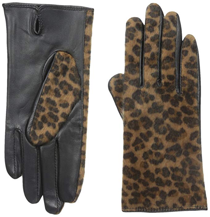 Adrienne Vittadini Women's Leopard Faux Calfskin and Leather Gloves