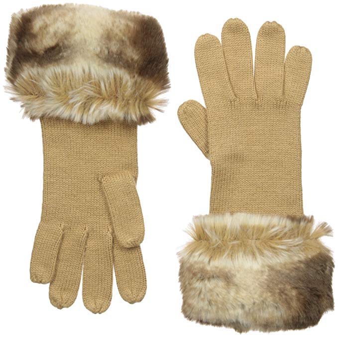 BADGLEY MISCHKA Women's Jersey Knit Glove with Faux Chinchilla Cuff