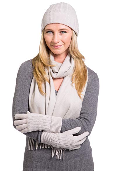 Fishers Finery Women's 100% Cashmere 3pc Hat Glove and Scarf Set; Gift Box