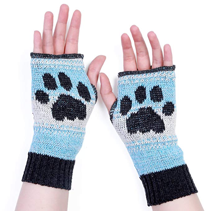 Green 3 Women's Kitty Paw Blue Handwarmers