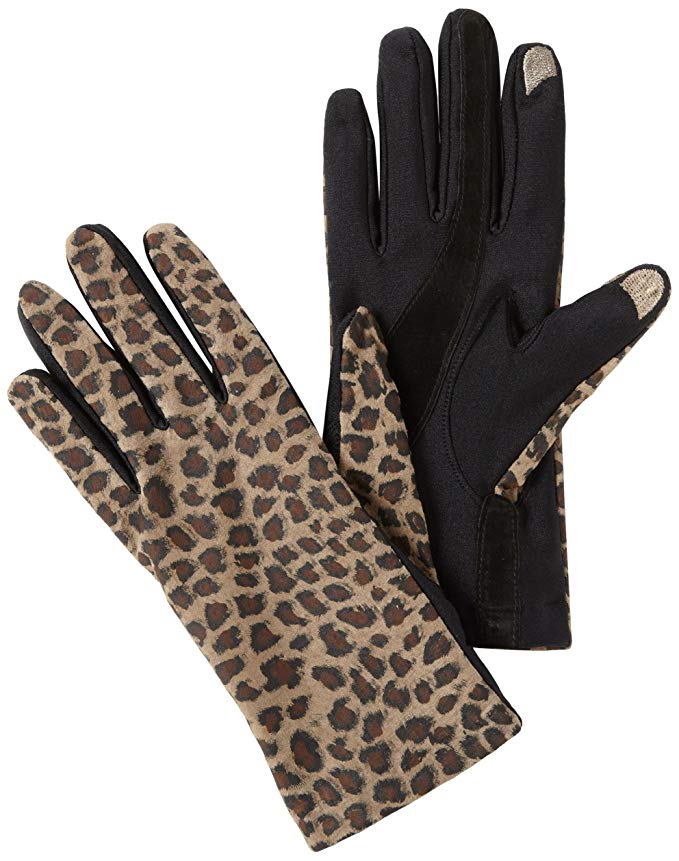 Isotoner Women's Smartouch Animal Print Spandex and Leather Glove