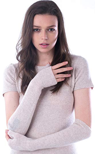 cashmere 4 U Women's 100% Cashmere Long Sleeve Fingerless Mitten Gloves