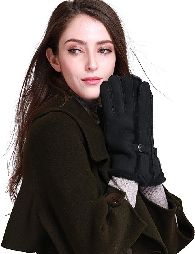 YISEVEN Women's Merino Rugged sheepskin Shearling Leather Gloves