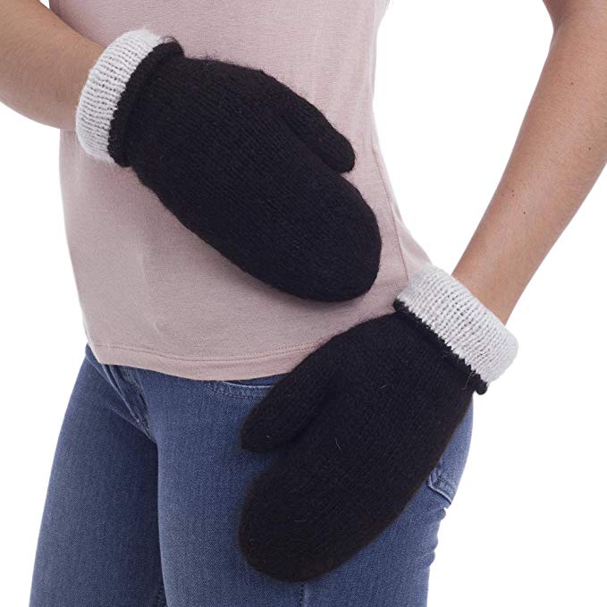 NOVICA 100% Alpaca Black and White Reversible Mittens, Striking Contrast'