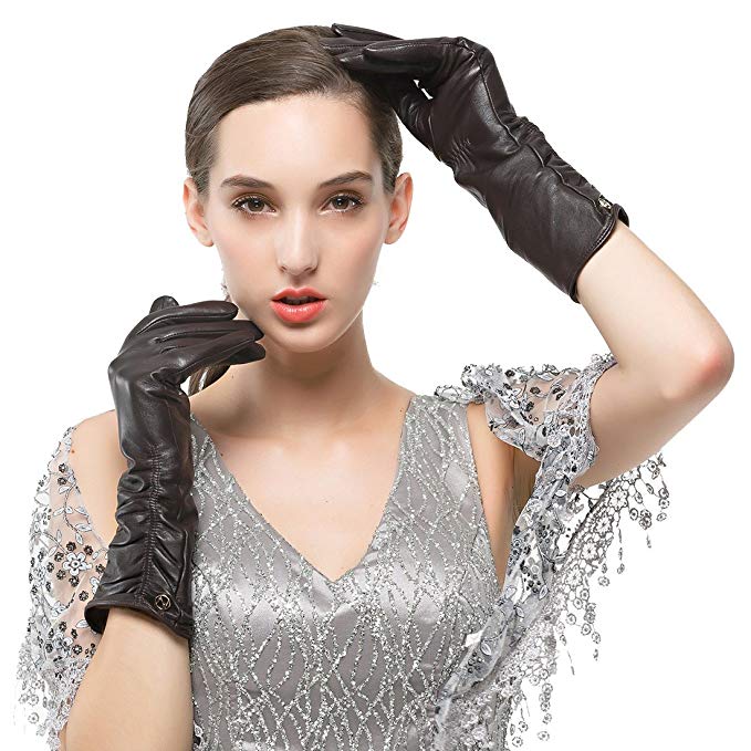 Women’s Italian Lambskin Leather Glove Winter Warm Long Fleece Lining ...